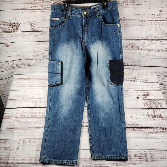 Vintage Johnny Blaze 97 Baggy Carpenter Jeans W38 Y2K Distressed Utility Denim - Picture 1 of 11